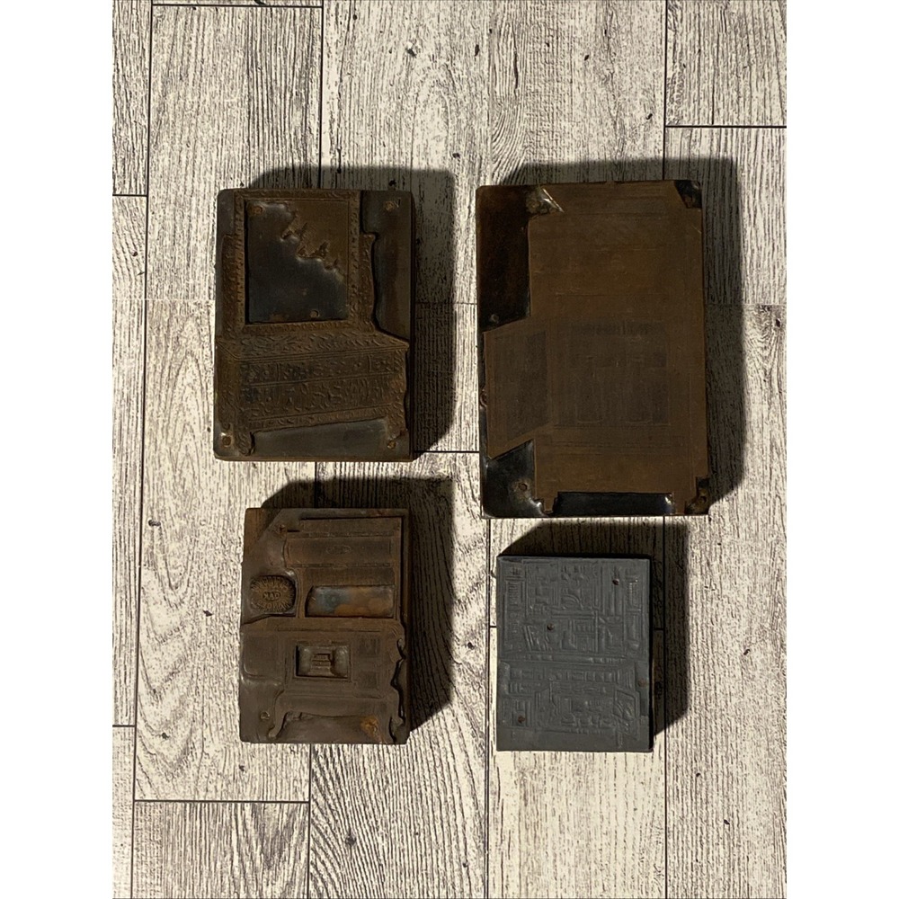 Vintage Letterpress Printing Blocks Lot Of 4 Antique Stove Refrigerator Cabinet